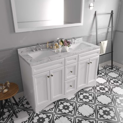 Talisa 60" Double Bath Vanity in White with Cultured Marble Quartz Top and Square Sinks with Matching Mirror