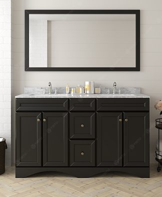 Talisa 60" Double Bath Vanity in Espresso with White Marble Top and Square Sinks with Matching Mirror
