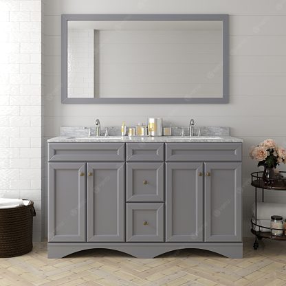Talisa 60" Double Bath Vanity in Gray with White Marble Top and Square Sinks with Matching Mirror