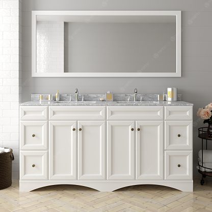 Talisa 72" Double Bath Vanity in White with White Marble Top and Square Sinks with Matching Mirror