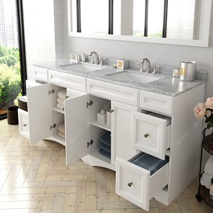 Talisa 72" Double Bath Vanity in White with White Marble Top and Square Sinks