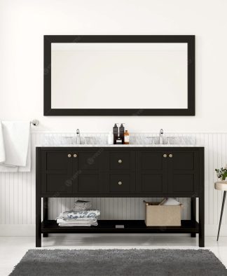 Winterfell 60" Double Bath Vanity in Espresso with White Marble Top and Round Sinks