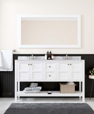 Winterfell 60" Double Bath Vanity in White with White Marble Top and Round Sinks