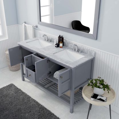 Winterfell 60" Double Bath Vanity in Gray with White Marble Top and Square Sinks