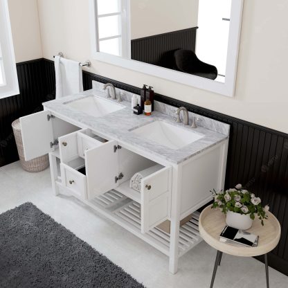 Winterfell 60" Double Bath Vanity in White with White Marble Top and Square Sinks