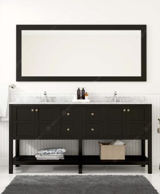 Winterfell 72" Double Bath Vanity in Espresso with White Marble Top and Round Sinks with Matching Mirror