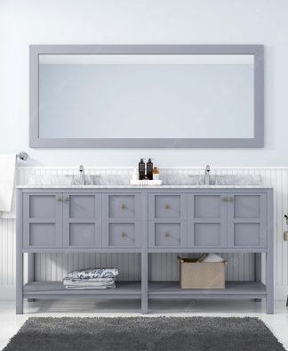 Winterfell 72" Double Bath Vanity in Gray with White Marble Top and Round Sinks