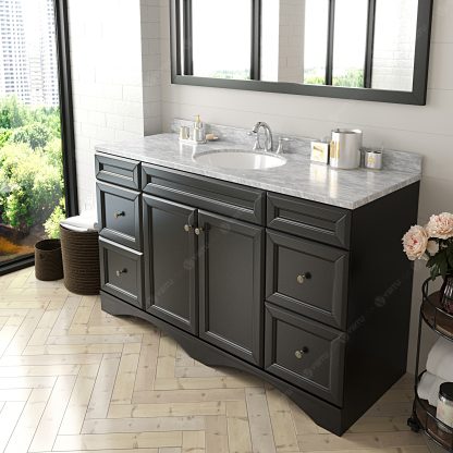 Talisa 60" Single Bath Vanity in Espresso with White Marble Top and Round Sink with Matching Mirror