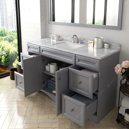 Talisa 60" Single Bath Vanity in Gray with White Marble Top and Square Sink with Matching Mirror