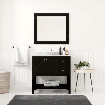 Winterfell 36" Single Bath Vanity in Espresso with White Marble Top and Round Sink with Matching Mirror