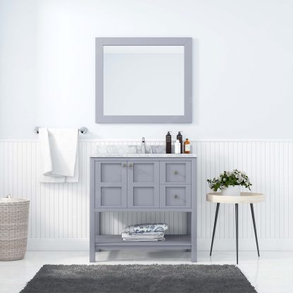 Winterfell 36" Single Bath Vanity in Gray with White Marble Top and Square Sink