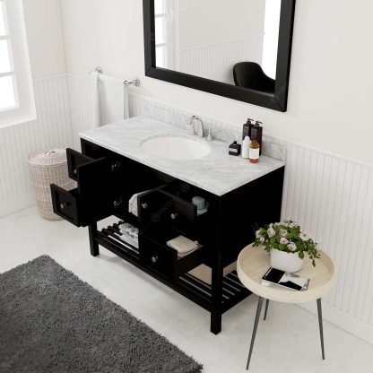 Winterfell 48" Single Bath Vanity in Espresso with White Marble Top and Round Sink with Matching Mirror