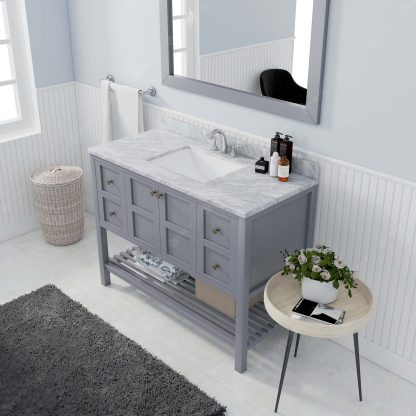 Winterfell 48" Single Bath Vanity in Gray with White Marble Top and Square Sink with Matching Mirror