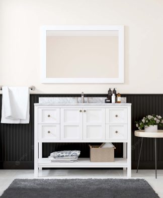 Winterfell 48" Single Bath Vanity in White with White Marble Top and Square Sink