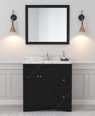 Elise 36" Single Bath Vanity in Espresso with Cultured Marble Quartz Top and Round Sink with Matching Mirror
