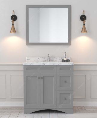 Elise 36" Single Bath Vanity in Gray with Cultured Marble Quartz Top and Square Sink