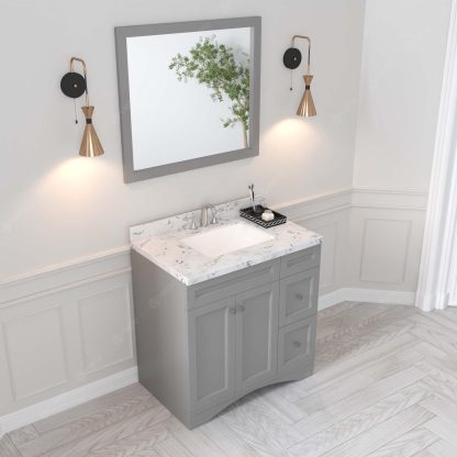 Elise 36" Single Bath Vanity in Gray with Cultured Marble Quartz Top and Square Sink with Matching Mirror