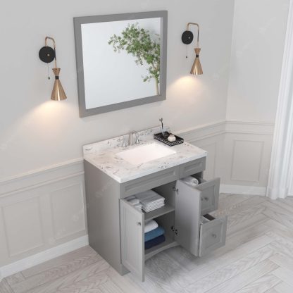 Elise 36" Single Bath Vanity in Gray with Cultured Marble Quartz Top and Square Sink with Matching Mirror