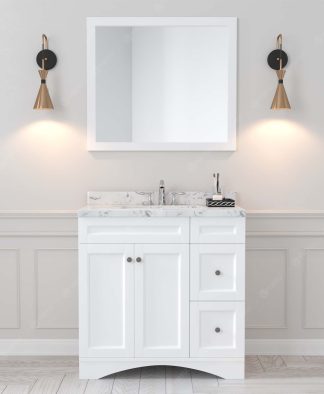 Elise 36" Single Bath Vanity in White with Cultured Marble Quartz Top and Square Sink