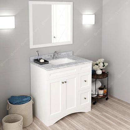 Elise 36" Single Bath Vanity in White with White Marble Top and Square Sink with Matching Mirror
