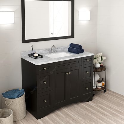 Elise 48" Single Bath Vanity in Espresso with White Marble Top and Square Sink with Matching Mirror