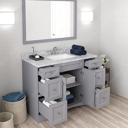 Elise 48" Single Bath Vanity in Gray with White Marble Top and Square Sink