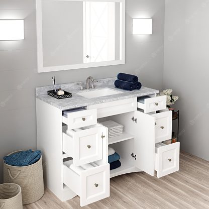 Elise 48" Single Bath Vanity in White with White Marble Top and Square Sink with Matching Mirror