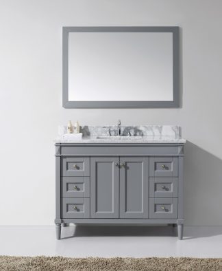 Tiffany 48" Single Bath Vanity in Gray with White Marble Top and Square Sink