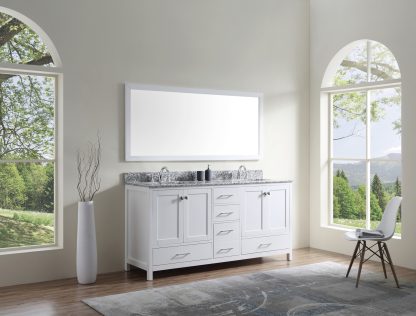 Caroline Madison 72" Double Bath Vanity in White with White Granite Top and Square Sinks