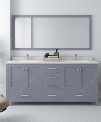 Caroline Avenue 72" Double Bath Vanity in Gray with Dazzle White Quartz Top and Square Sinks