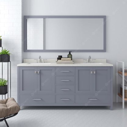 Caroline Avenue 72" Double Bath Vanity in Gray with Dazzle White Quartz Top and Square Sinks with Matching Mirror