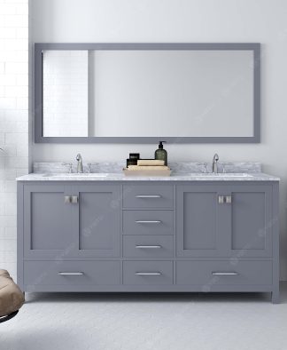 Caroline Avenue 72" Double Bath Vanity in Gray with White Marble Top and Round Sinks