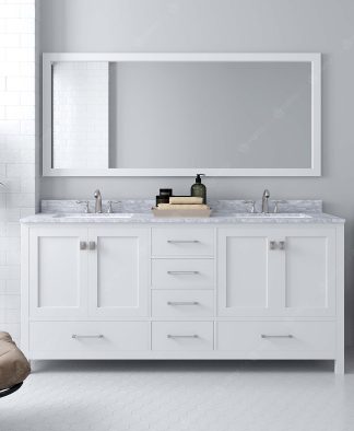 Caroline Avenue 72" Double Bath Vanity in White with White Marble Top and Square Sinks