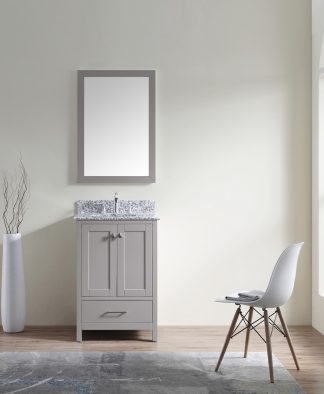 Caroline Madison 24" Single Bath Vanity in Cashmere Gray with White Granite Top and Round Sink