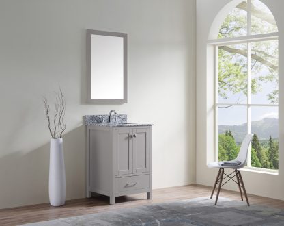 Caroline Madison 24" Single Bath Vanity in Cashmere Gray with White Granite Top and Square Sink with Matching Mirror