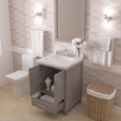 Caroline Avenue 24" Single Bath Vanity in Gray with Cultured Marble Quartz Top and Square Sink with Matching Mirror