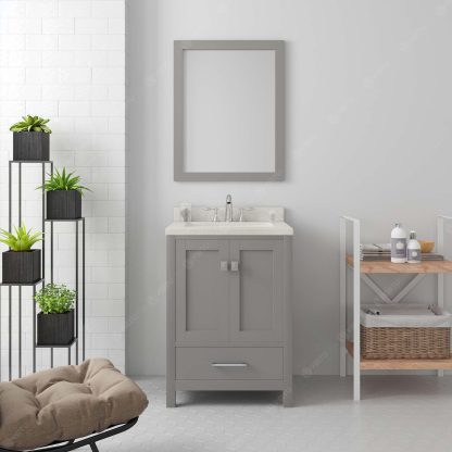 Caroline Avenue 24" Single Bath Vanity in Gray with Dazzle White Quartz Top and Square Sink with Brushed Nickel Faucet with Matching Mirror