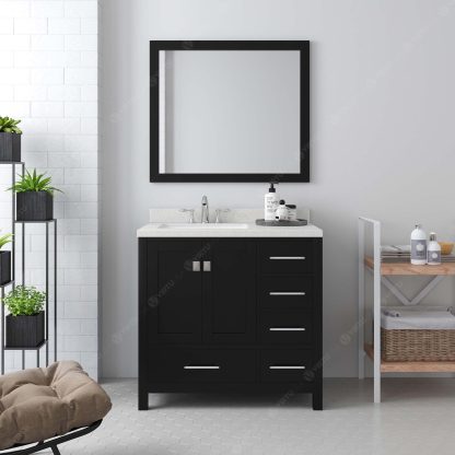 Caroline Avenue 36" Single Bath Vanity in Espresso with Dazzle White Quartz Top and Square Sink with Brushed Nickel Faucet with Matching Mirror