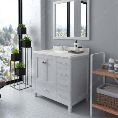 Caroline Avenue 36" Single Bath Vanity in White with Dazzle White Quartz Top and Square Sink with Matching Mirror
