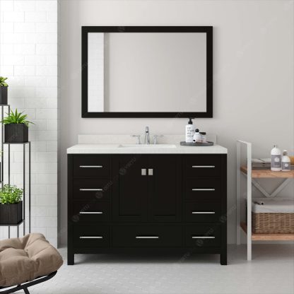 Caroline Avenue 48" Single Bath Vanity in Espresso with Dazzle White Quartz Top and Round Sink with Polished Chrome Faucet with Matching Mirror