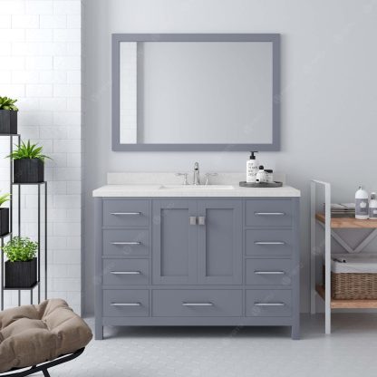 Caroline Avenue 48" Single Bath Vanity in Gray with Dazzle White Quartz Top and Square Sink with Polished Chrome Faucet with Matching Mirror