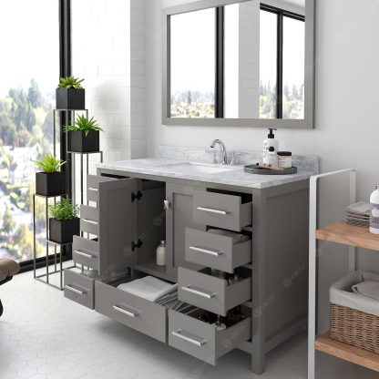 Caroline Avenue 48" Single Bath Vanity in Cashmere Gray with White Marble Top and Square Sink