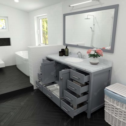 Caroline Avenue 60" Single Bath Vanity in Gray with Calacatta Quartz Top and Round Sink with Matching Mirror