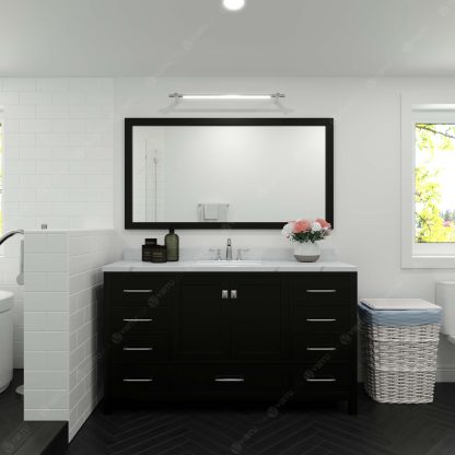 Caroline Avenue 60" Single Bath Vanity in Espresso with Calacatta Quartz Top and Square Sink with Matching Mirror