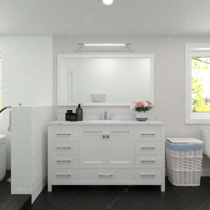 Caroline Avenue 60" Single Bath Vanity in White with Calacatta Quartz Top and Square Sink with Matching Mirror