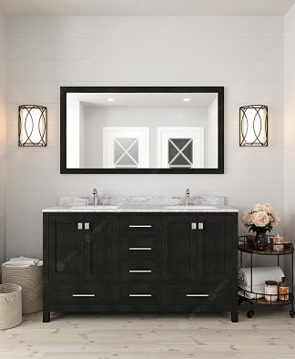 Caroline Premium 60" Double Bath Vanity in Zebra Gray with White Marble Top and Square Sinks with Matching Mirror