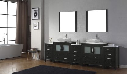 Dior 126" Double Bath Vanity in Zebra Gray with White Engineered Stone Top and Square Sinks with Polished Chrome Faucets with Matching Mirror