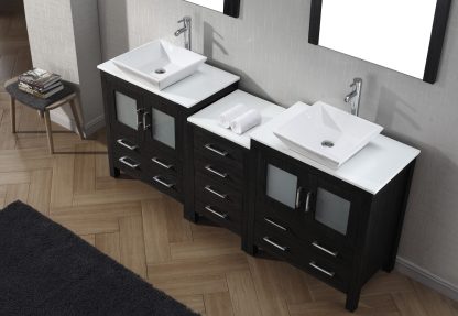 Dior 78" Double Bath Vanity in Zebra Gray with White Engineered Stone Top and Square Sinks with Brushed Nickel Faucets with Matching Mirror