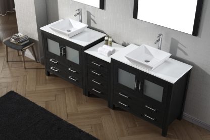 Dior 90" Double Bath Vanity in Zebra Gray with White Engineered Stone Top and Square Sinks with Polished Chrome Faucets with Matching Mirror