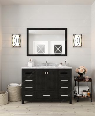 Caroline Premium 48" Single Bath Vanity in Zebra Gray with White Marble Top and Round Sink with Matching Mirror